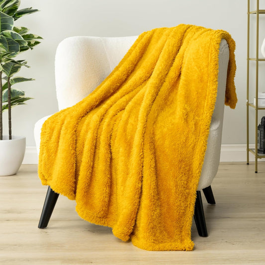Yellow Gold Sherpa Fleece Throw Blanket – 50x60” Cozy, Lightweight & Plush Decorative Blanket for Sofa, Bed & Travel