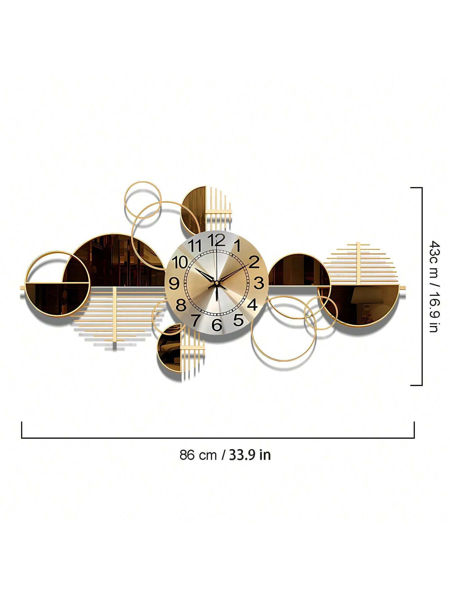 3D Metal Wall Art Clock – Silent Non-Ticking Decorative Wall Clock for Living Room & Bedroom, 34" x 17" (Coffee Brown)