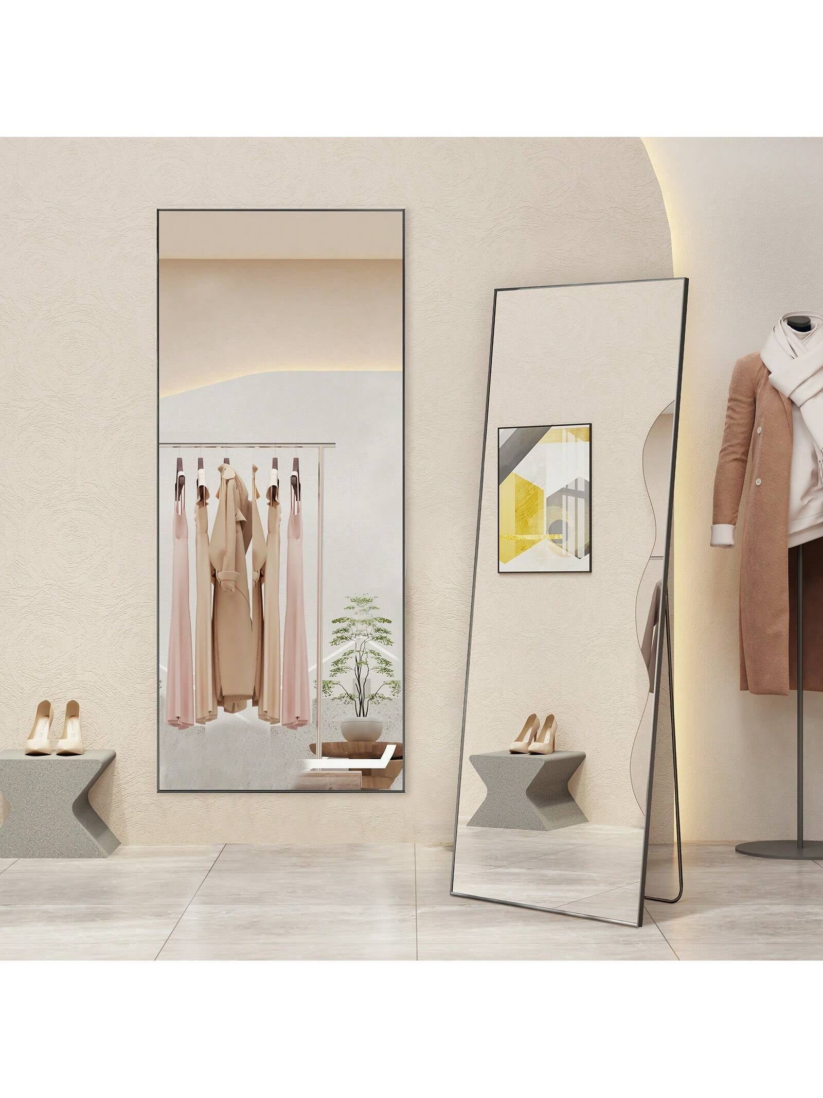 Sweetcrispy Mirror Full Length, 21"X64" Body Wall Mirrors with Shatter-Proof Glass, Floor Standing, Hanging or Leaning, Large Tall Mirror with Stand Aluminum Alloy Frame for Bedroom Cloakroom