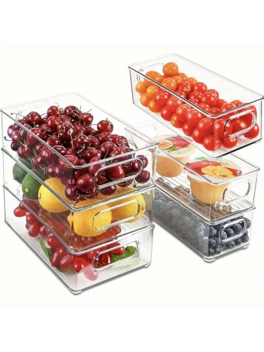 Stackable Refrigerator Organizer Bins – 3/6/9/12 Pack Clear PET Pantry Bins with Handles (3 Sizes)
