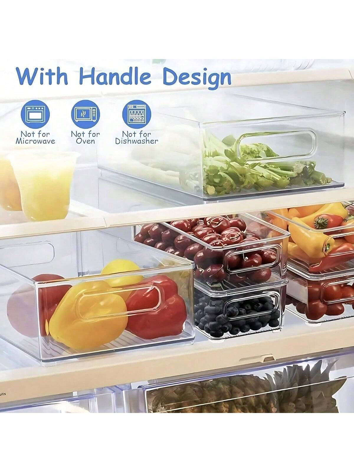 Stackable Refrigerator Organizer Bins – 3/6/9/12 Pack Clear PET Pantry Bins with Handles (3 Sizes)