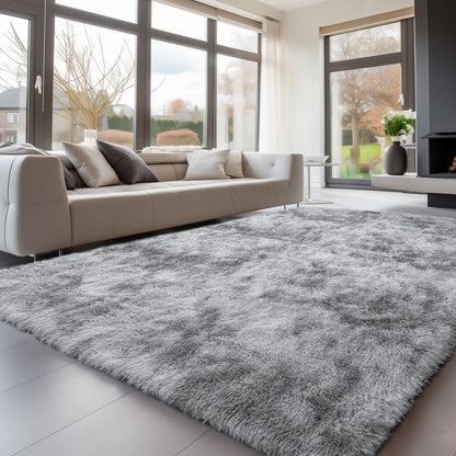 Large Grey Shaggy Area Rug – Ultra-Soft Fluffy Carpet with Non-Slip Bottom for Living Room & Bedroom