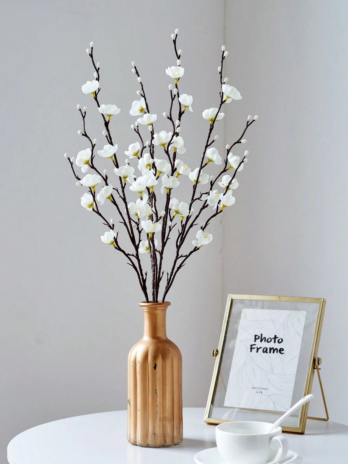 4/8Pcs Artificial White Plum Blossom Stems – 21.7" Faux Wintersweet Flowers for Home, Office & Event Decor