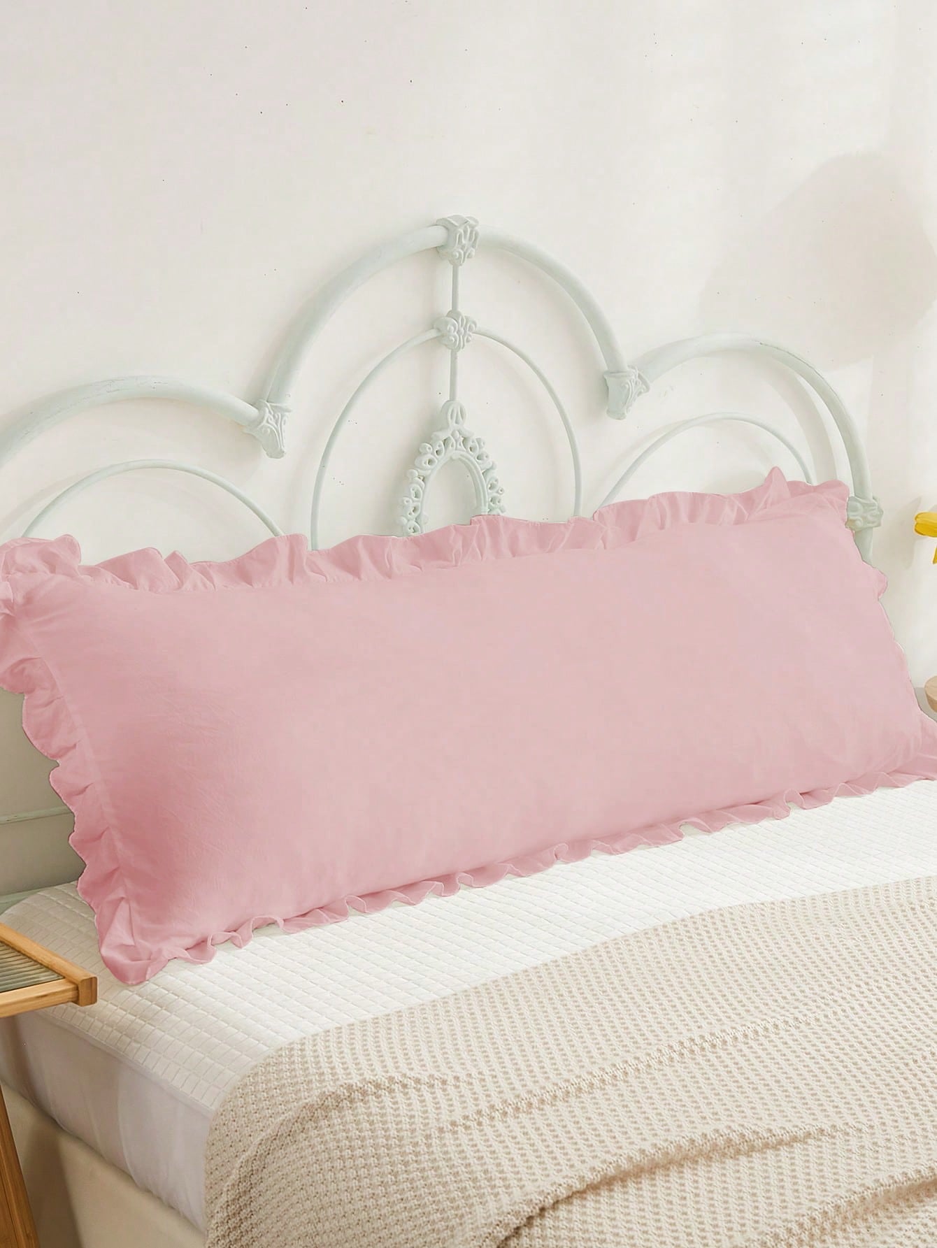 Coral Pink Ruffle Trim Pillowcase – Soft & Skin-Friendly Solid Color Bed Cover (No Filler)