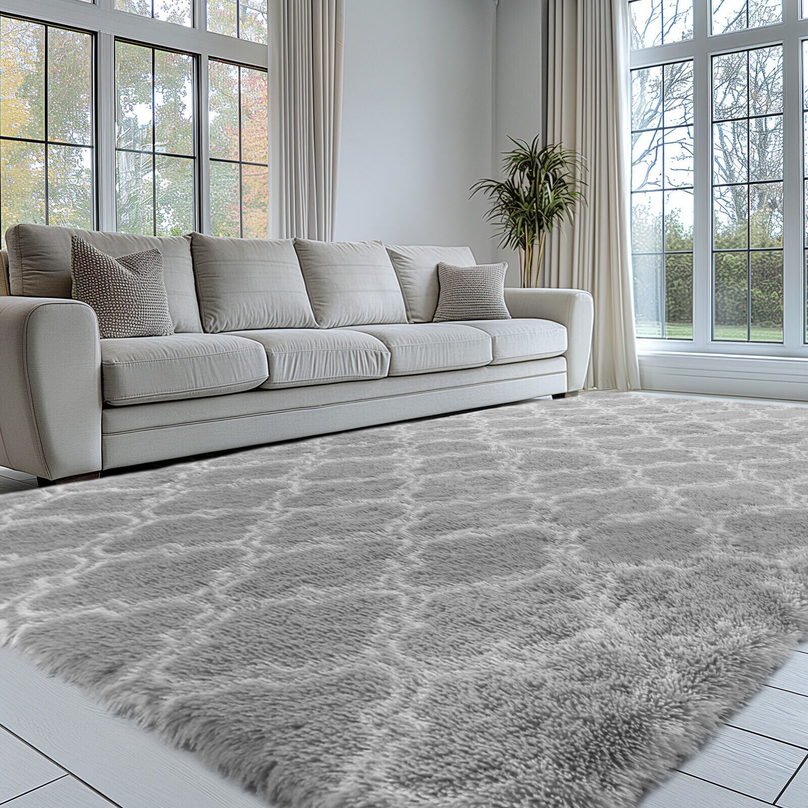 Large Grey Shaggy Area Rug – Ultra-Soft Fluffy Carpet with Non-Slip Bottom for Living Room & Bedroom