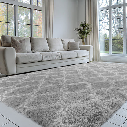 Large Grey Shaggy Area Rug – Ultra-Soft Fluffy Carpet with Non-Slip Bottom for Living Room & Bedroom