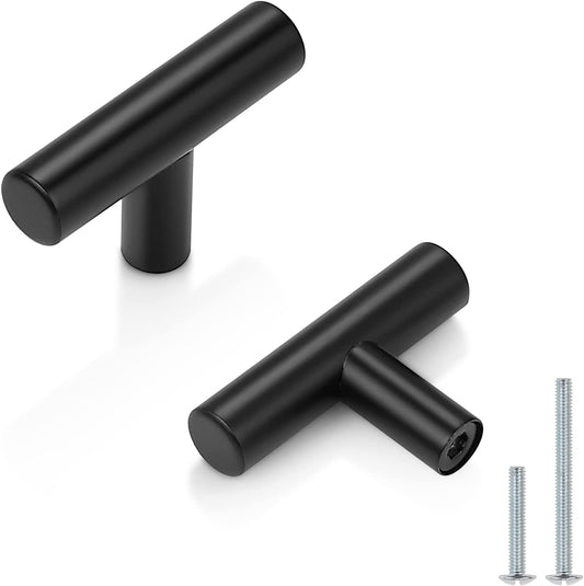 10-Pack Matte Black T-Bar Cabinet Knobs – 2-Inch Stainless Steel Pulls for Kitchen, Dresser & Bathroom Cabinets
