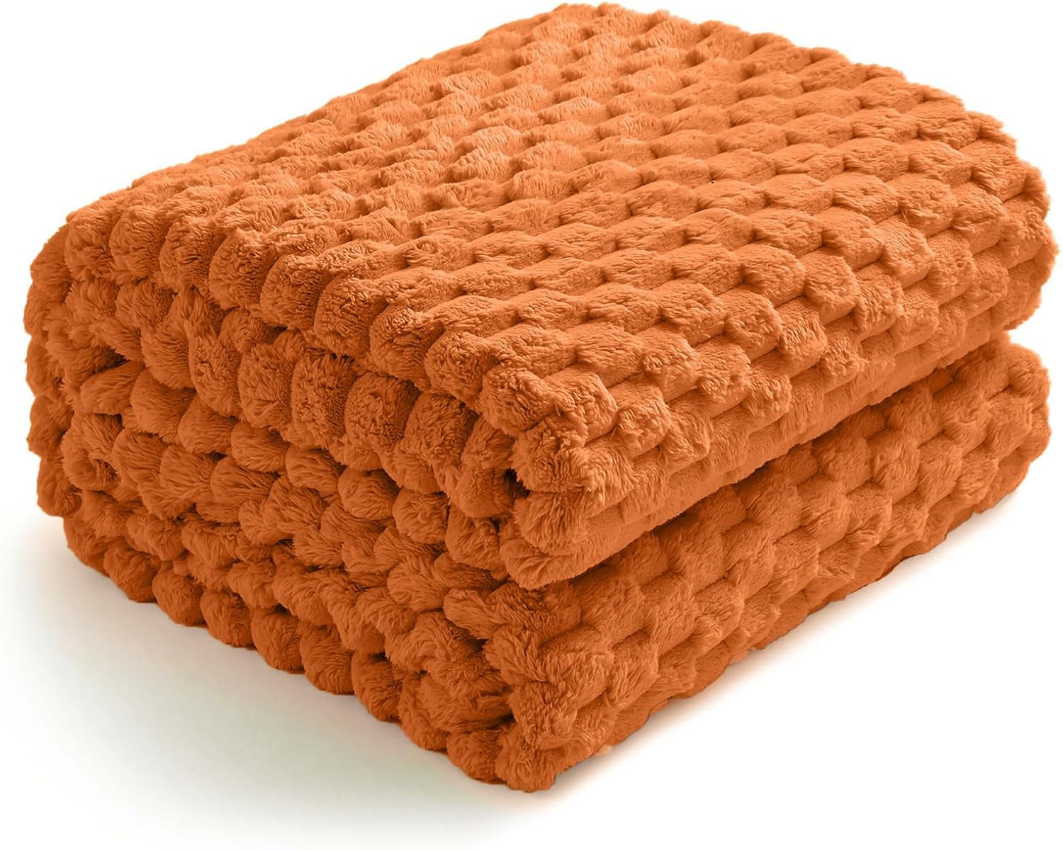 Flannel Fleece Throw Blanket(50X70 Inches), Big 3D Clouds Stylish Hexagon Jacquard Decorative Fuzzy Blankets for Household, Camping, and Travel, Super Soft Cozy, Burnt Orange