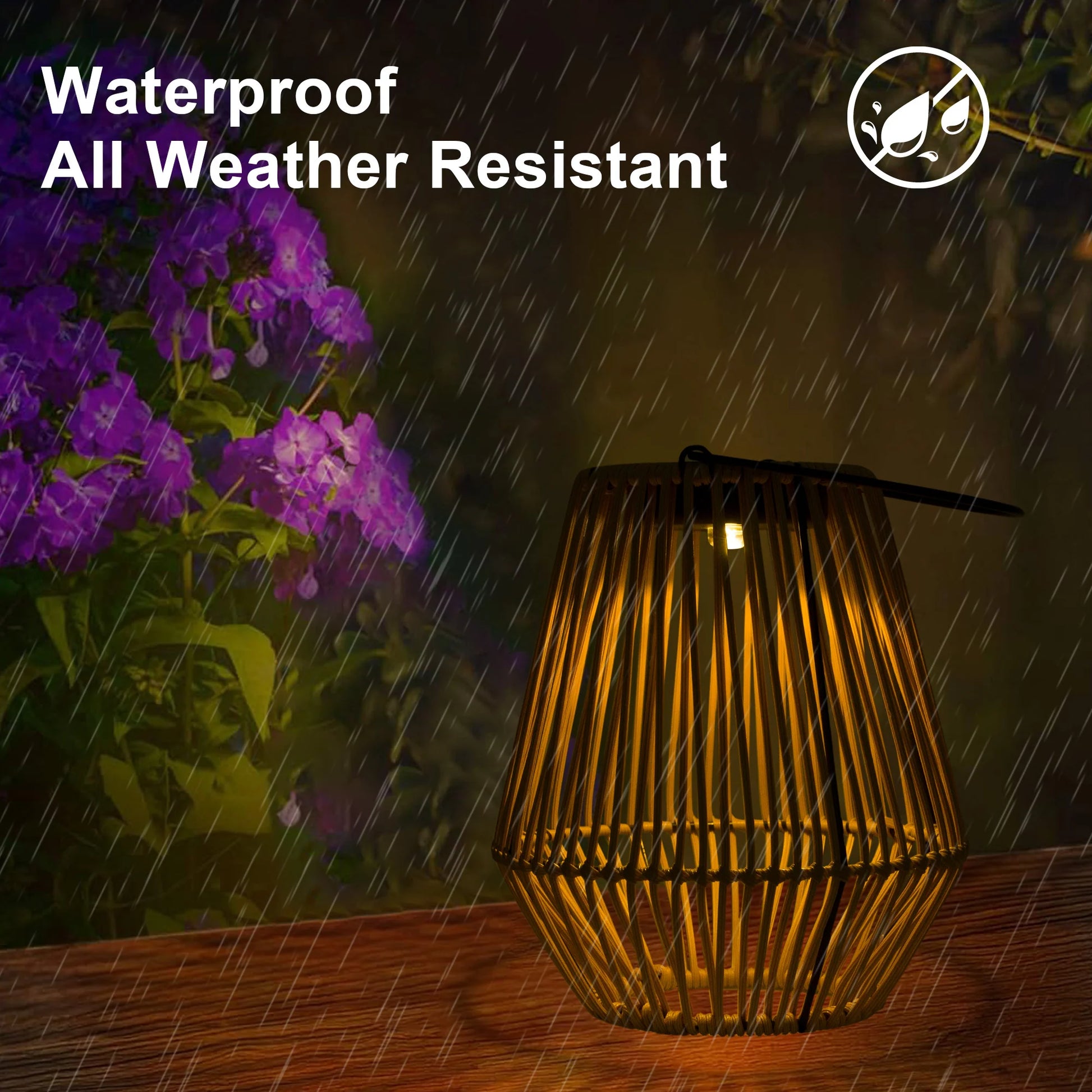 Solar Powered Outdoor Rattan Lantern – Waterproof LED Garden Light with Auto On/Off