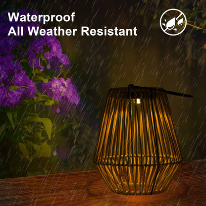 Solar Powered Outdoor Rattan Lantern – Waterproof LED Garden Light with Auto On/Off