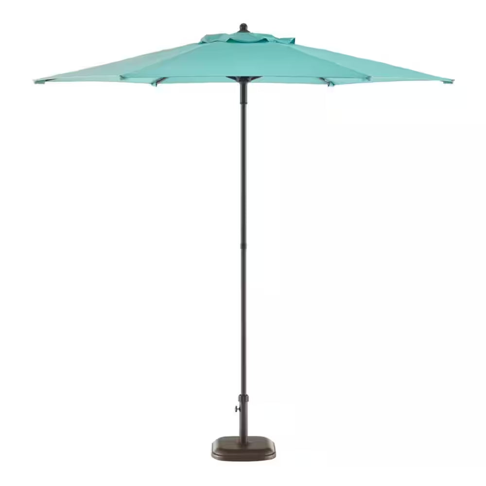 7.5 Ft Outdoor Steel Patio Umbrella – Hexagon Market Style with Manual Lift in Haze Teal Blue