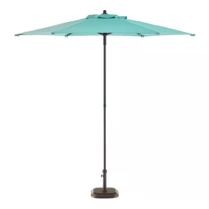 7.5 Ft Outdoor Steel Patio Umbrella – Hexagon Market Style with Manual Lift in Haze Teal Blue