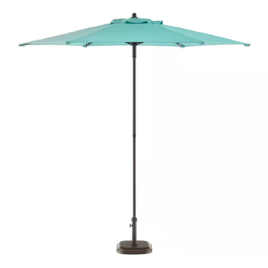 7.5 Ft Outdoor Steel Patio Umbrella – Hexagon Market Style with Manual Lift in Haze Teal Blue