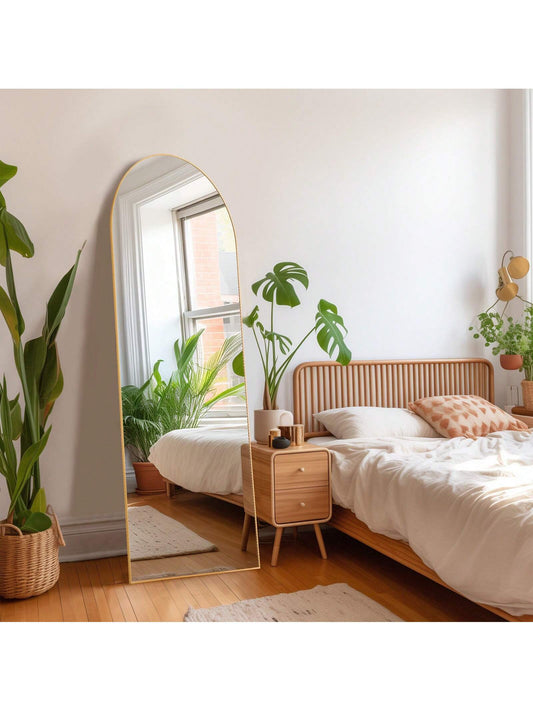 64"X21" Full Length Mirror with Stand,Aluminum Alloy Frame Arched Body Mirror,Mid Century Modern Furniture Style Standing/Leaning/Hanging Wall Mirror for Bedroom,Bedroom