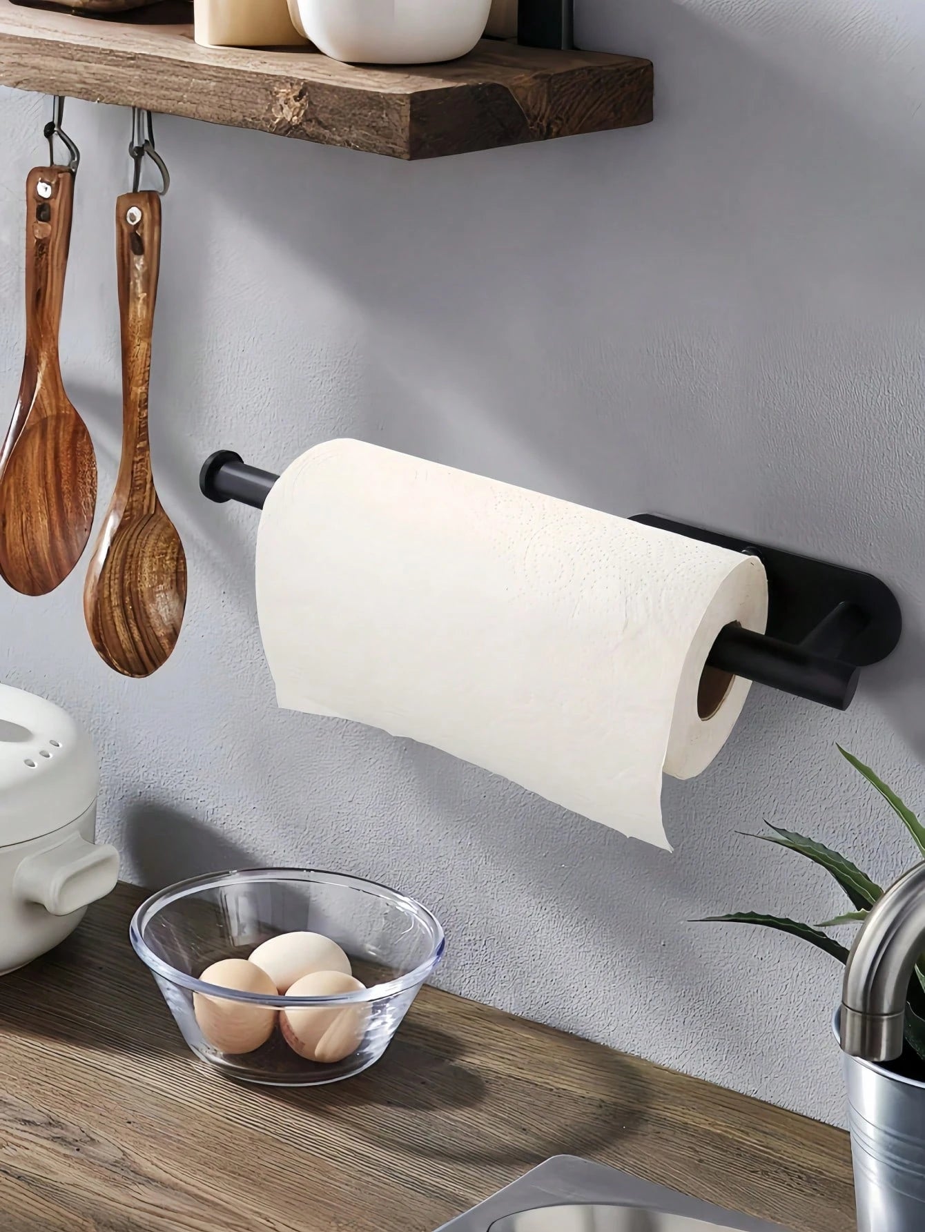 1PC Punch-Free Black Wall-Mounted Tissue Rack – Self-Adhesive & Multifunctional Storage Solution