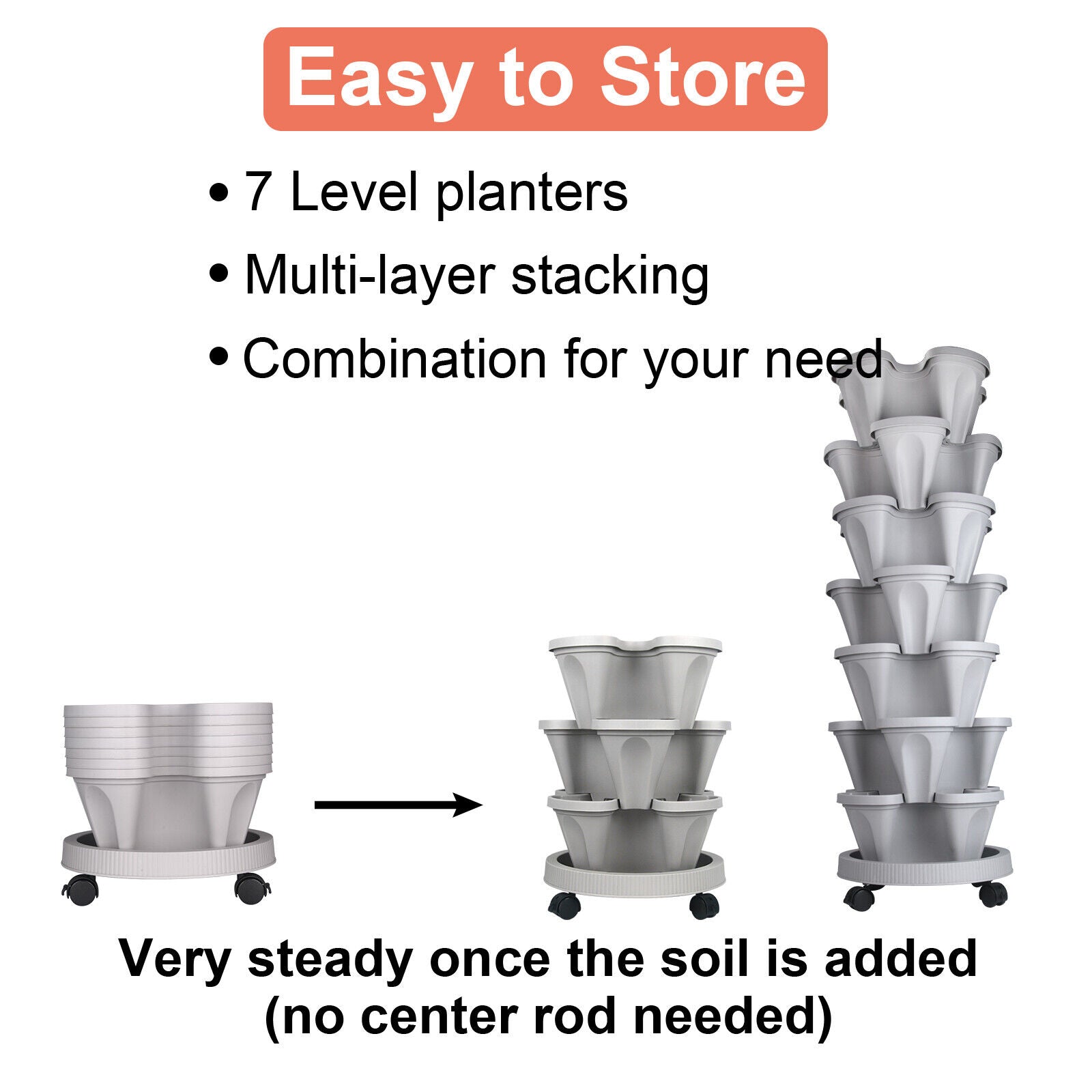 🌱 Product Title: 7-Tier Stackable Vertical Planter with Wheels & Garden Tool Set – Space-Saving Plant Tower for Indoors & Outdoors