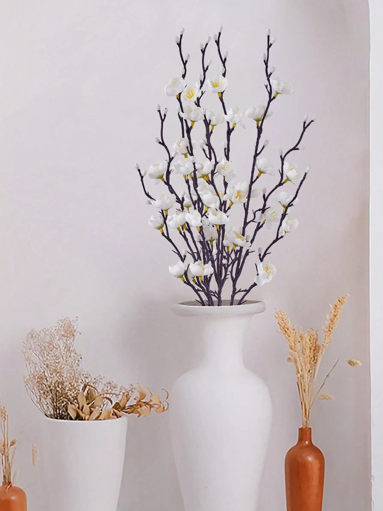 4/8Pcs Artificial White Plum Blossom Stems – 21.7" Faux Wintersweet Flowers for Home, Office & Event Decor