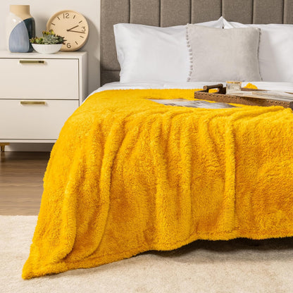 Yellow Gold Sherpa Fleece Throw Blanket – 50x60” Cozy, Lightweight & Plush Decorative Blanket for Sofa, Bed & Travel