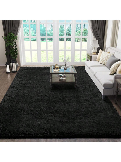 Black Fluffy Shag Rug – Soft Plush High-Pile Area Carpet for Bedroom, Living Room & Dorm Decor