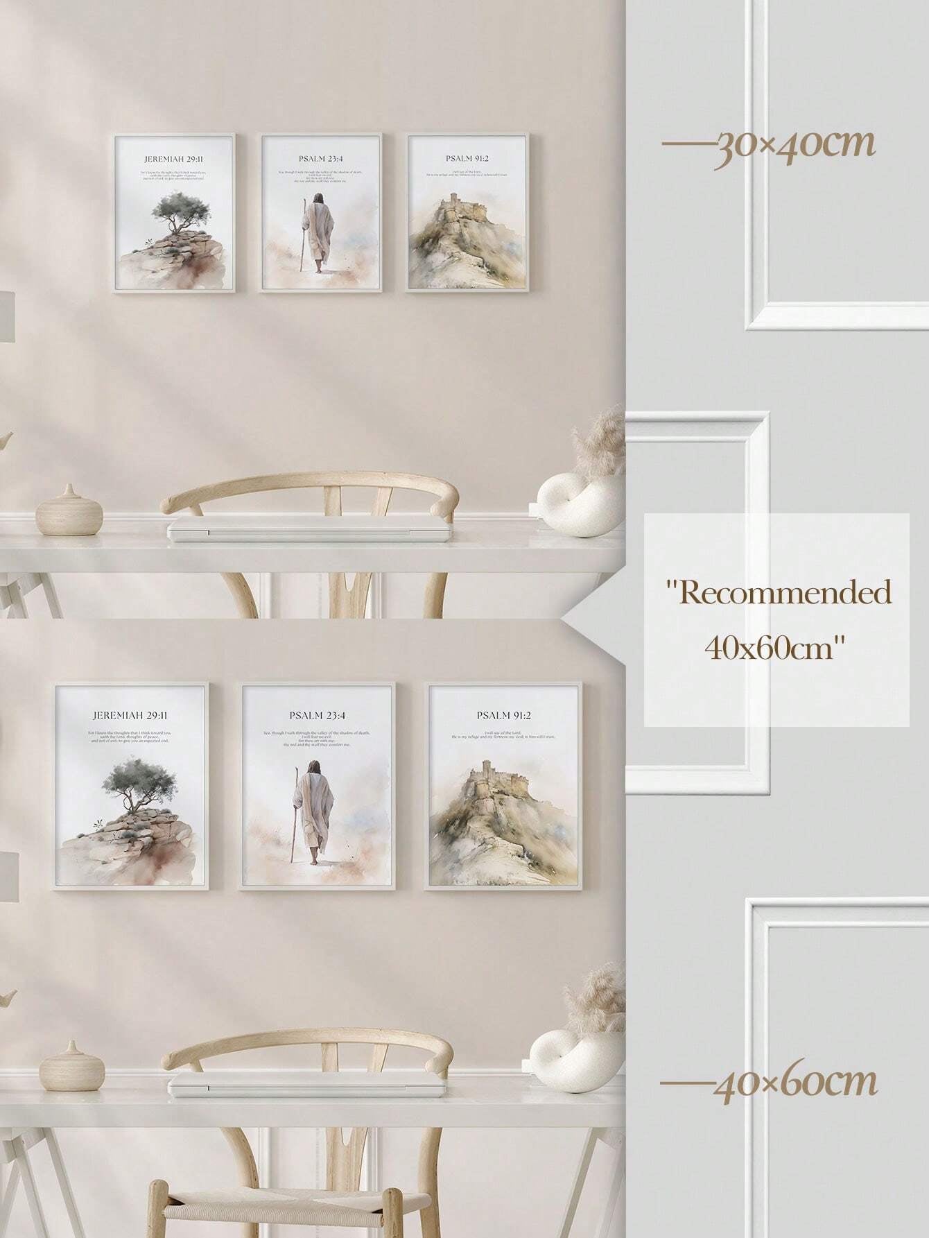 3-Piece Jesus & Nature Canvas Wall Art Set – Boho Christian Scripture Posters (No Frame, Beige)