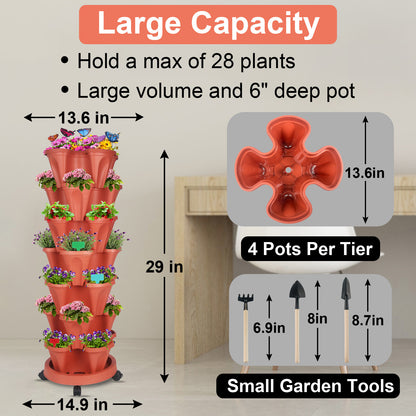 🌱 Product Title: 7-Tier Stackable Vertical Planter with Wheels & Garden Tool Set – Space-Saving Plant Tower for Indoors & Outdoors