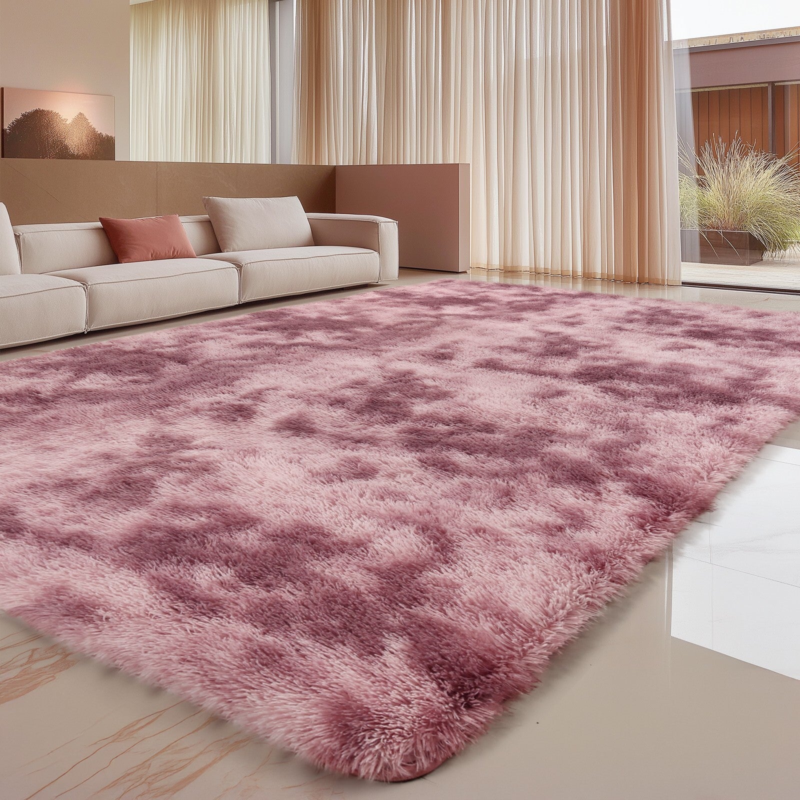 Large Grey Shaggy Area Rug – Ultra-Soft Fluffy Carpet with Non-Slip Bottom for Living Room & Bedroom