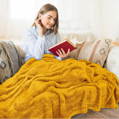 Yellow Gold Sherpa Fleece Throw Blanket – 50x60” Cozy, Lightweight & Plush Decorative Blanket for Sofa, Bed & Travel