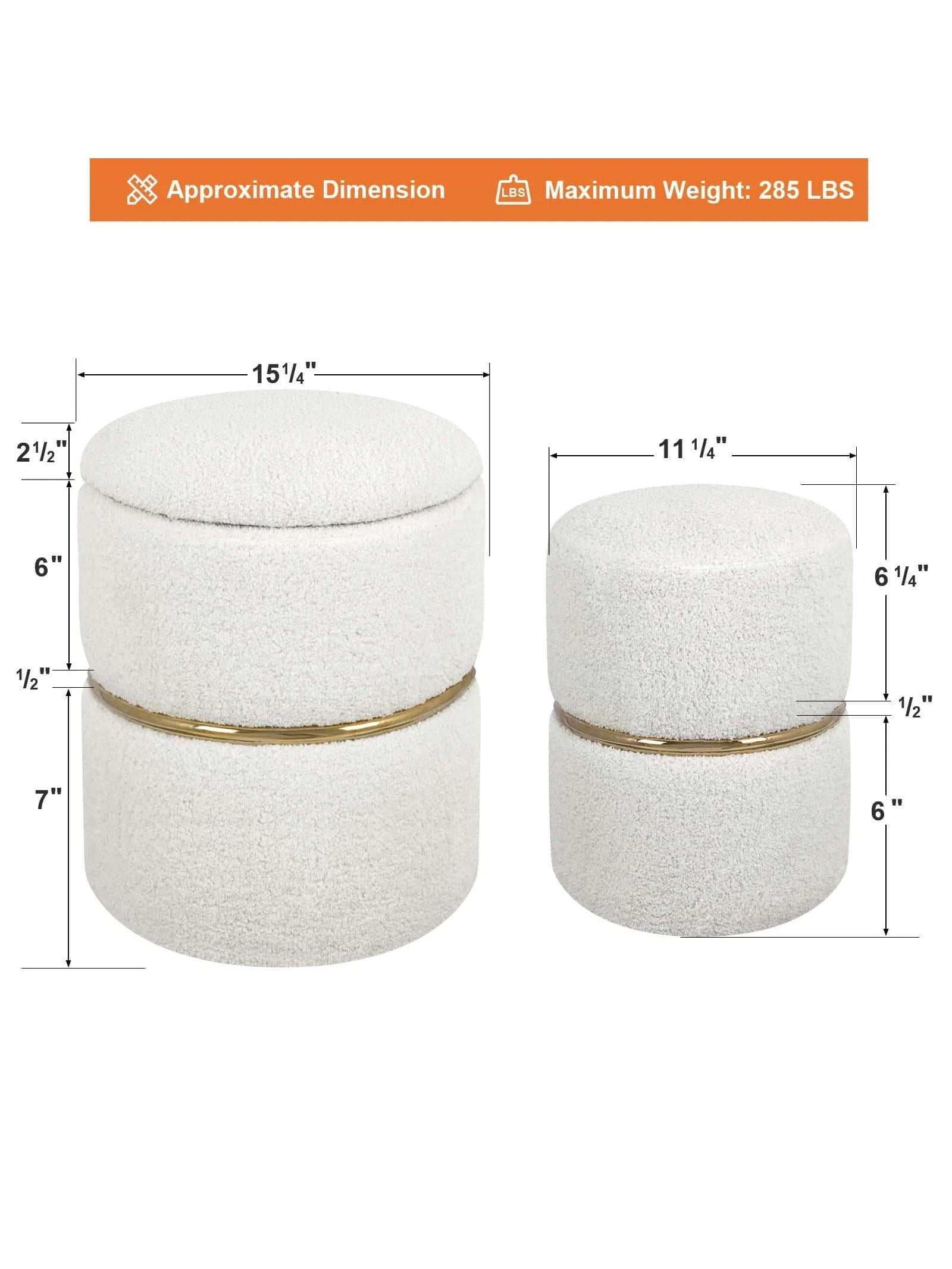 Set of 2 Round Sherpa Storage Ottomans – Plush Modern Footrest & Vanity Stool for Living Room or Bedroom