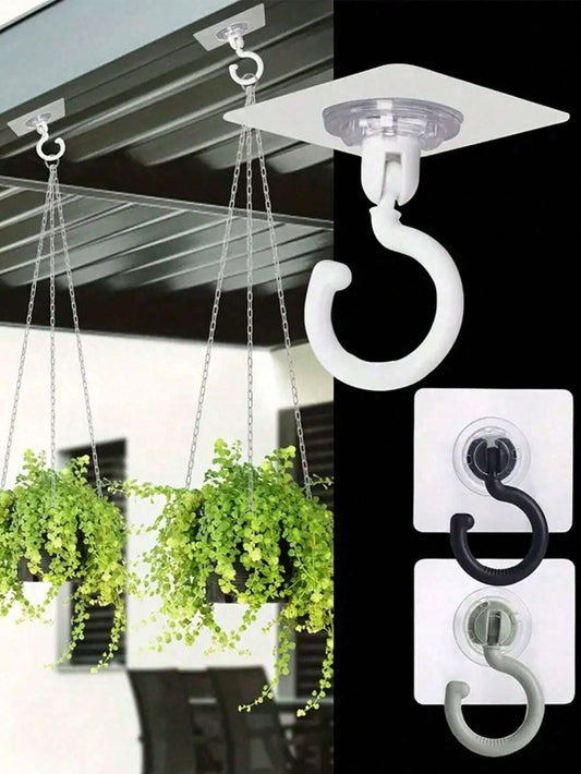 3Pcs Rotatable Ceiling Adhesive Hooks – No-Drill Sticky Hangers for Plants, Lanterns & Decor