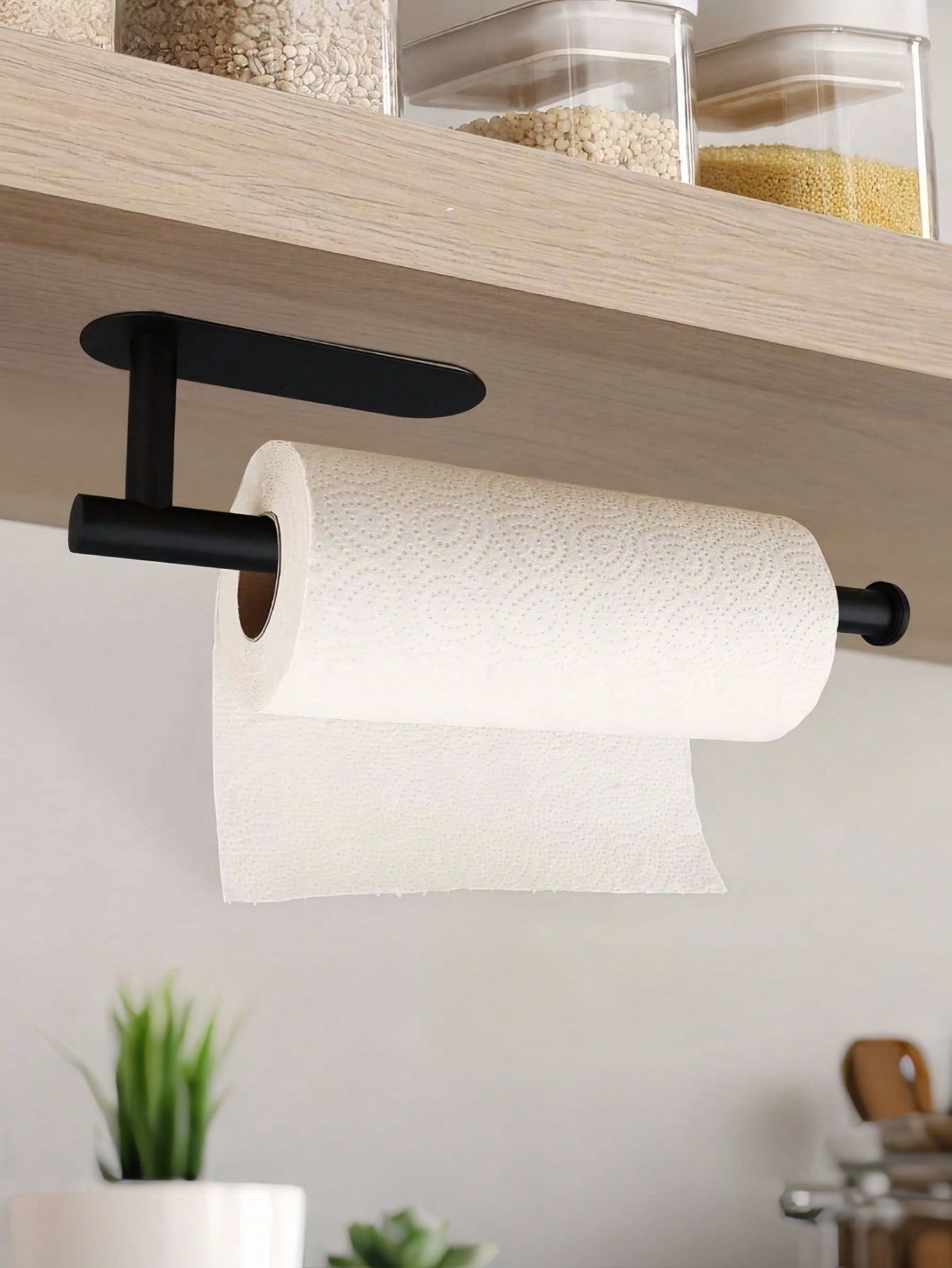 1PC Punch-Free Black Wall-Mounted Tissue Rack – Self-Adhesive & Multifunctional Storage Solution