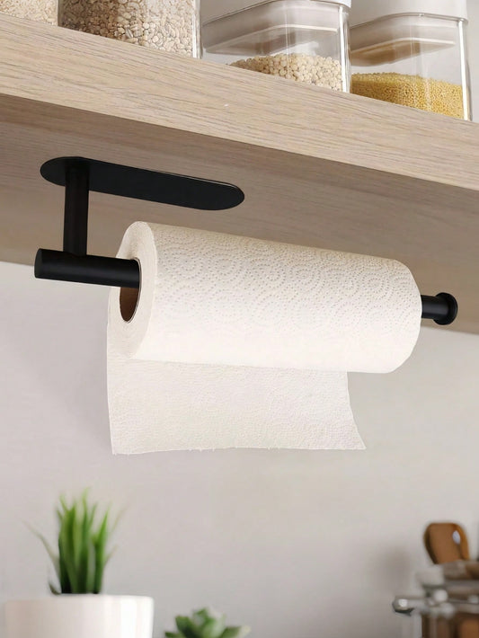 1PC Punch-Free Black Wall-Mounted Tissue Rack – Self-Adhesive & Multifunctional Storage Solution