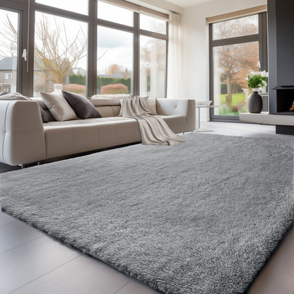 Large Grey Shaggy Area Rug – Ultra-Soft Fluffy Carpet with Non-Slip Bottom for Living Room & Bedroom