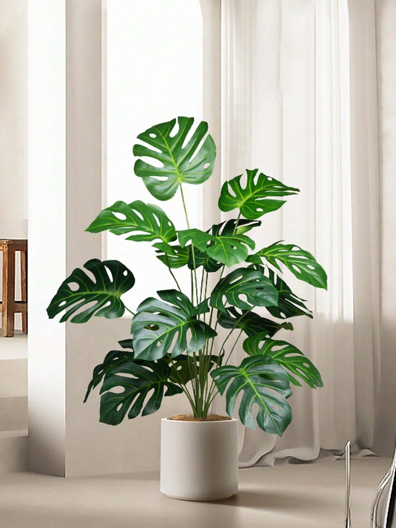 65cm Artificial Monstera Tree – 18 Forks Large Faux Tropical Plant with Turtle Leaves for Home & Garden Decor (No Pot)