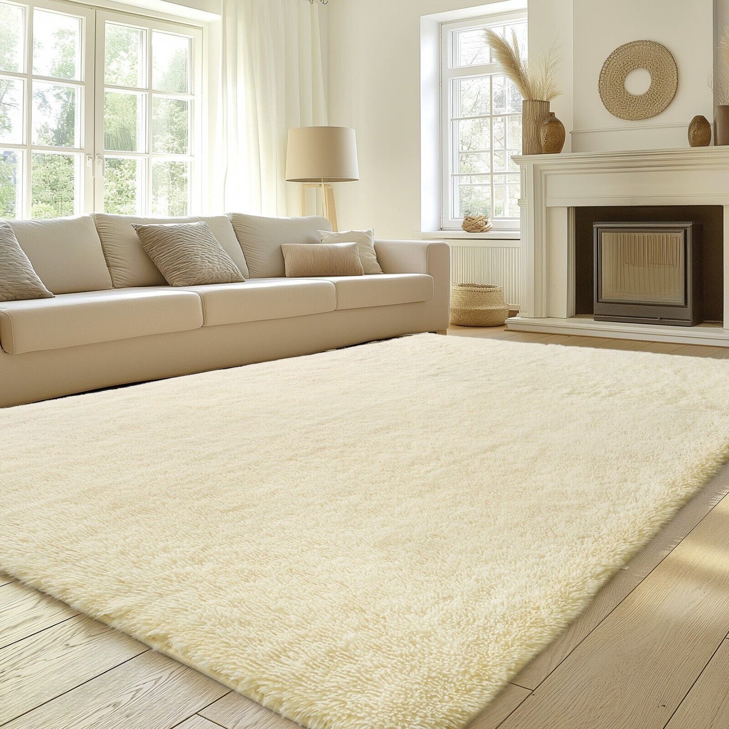 Large Grey Shaggy Area Rug – Ultra-Soft Fluffy Carpet with Non-Slip Bottom for Living Room & Bedroom