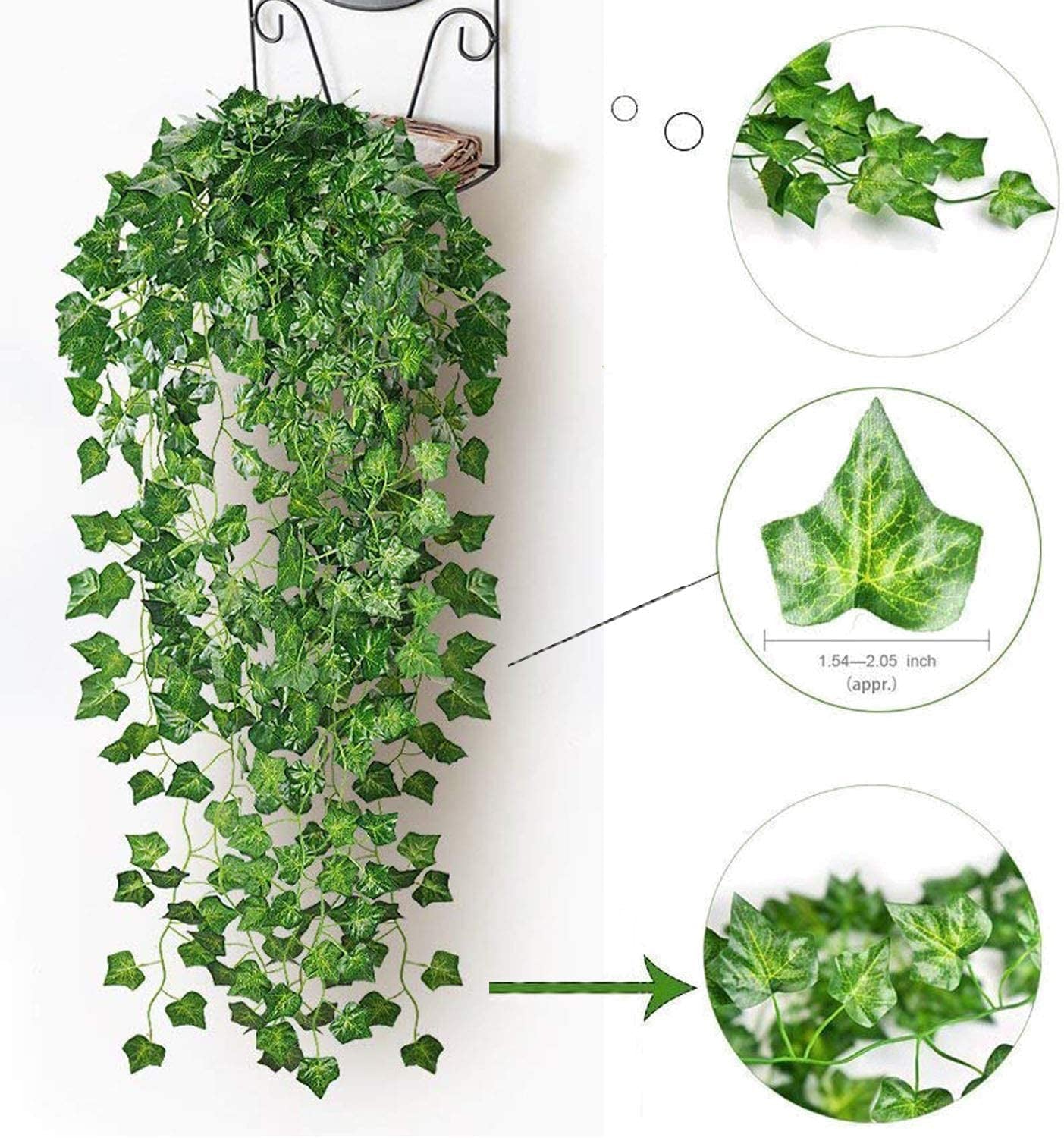 12 Pack Faux Ivy Garland Set – Artificial Vines with Clips for Room, Wall, Garden & Wedding Decor