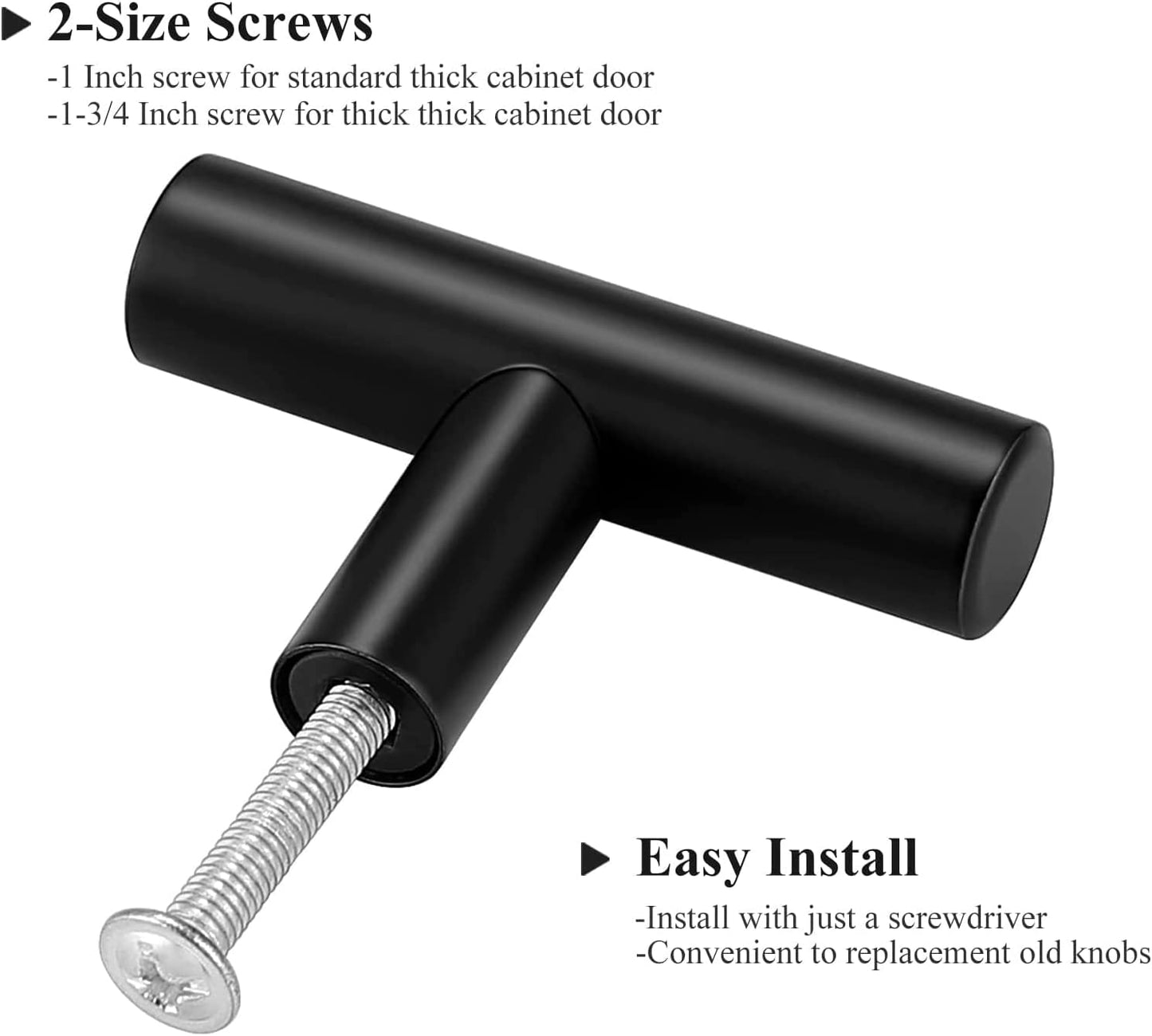 10-Pack Matte Black T-Bar Cabinet Knobs – 2-Inch Stainless Steel Pulls for Kitchen, Dresser & Bathroom Cabinets