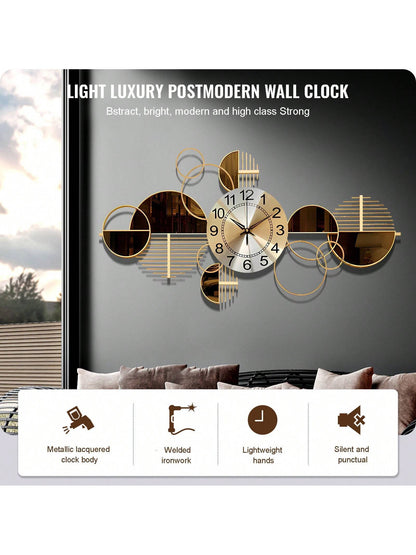 3D Metal Wall Art Clock – Silent Non-Ticking Decorative Wall Clock for Living Room & Bedroom, 34" x 17" (Coffee Brown)