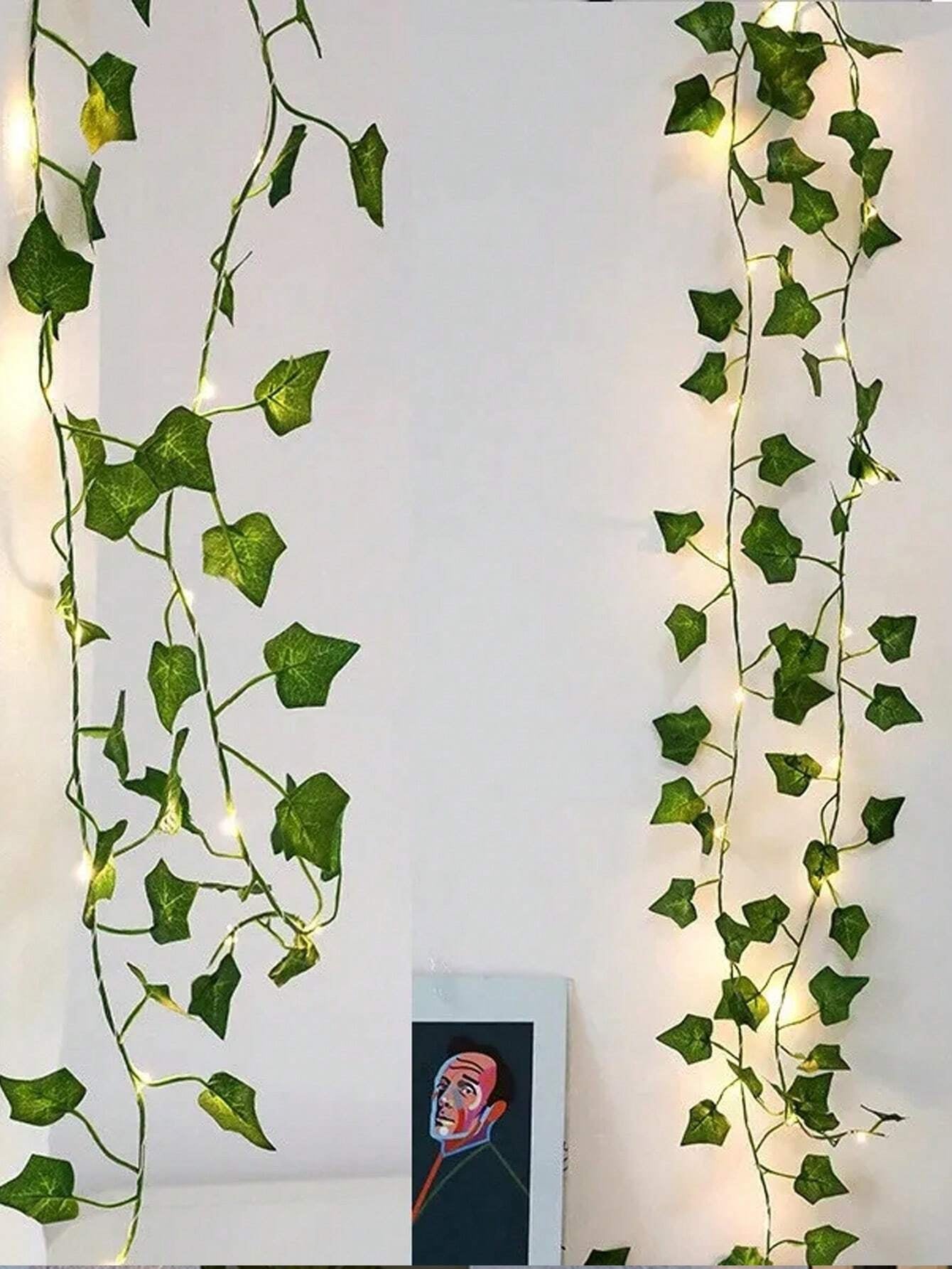 12Pcs Artificial Vine with LED String Lights – Green Leaf Fairy Vines for Bedroom, Garden, Party & Holiday Décor