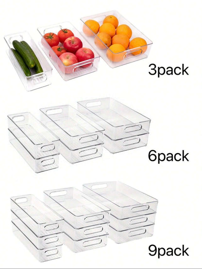 Stackable Refrigerator Organizer Bins – 3/6/9/12 Pack Clear PET Pantry Bins with Handles (3 Sizes)