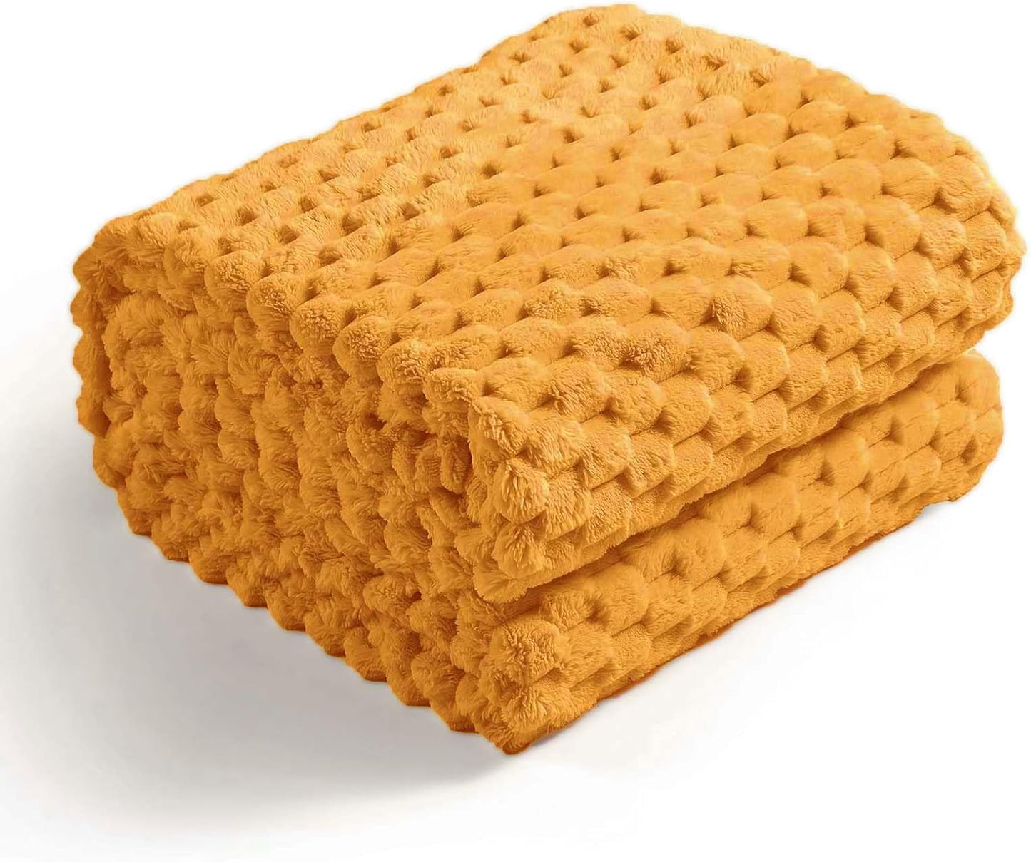 Flannel Fleece Throw Blanket(50X70 Inches), Big 3D Clouds Stylish Hexagon Jacquard Decorative Fuzzy Blankets for Household, Camping, and Travel, Super Soft Cozy, Burnt Orange