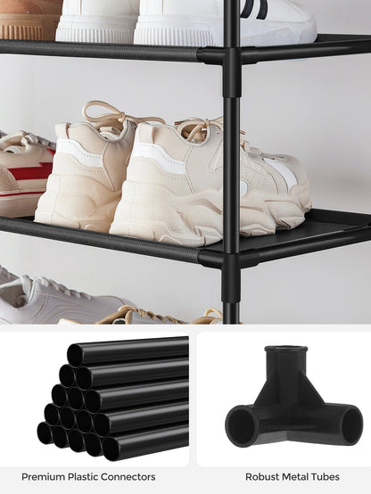 10-Tier Shoe Rack – Vertical Shoe Organizer with Metal Frame & Non-Woven Shelves for Entryway or Bedroom (Black)