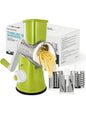 Rotary Cheese Grater & Vegetable Slicer – Manual Mandoline with 3 Interchangeable Blades & Suction Base (Green)