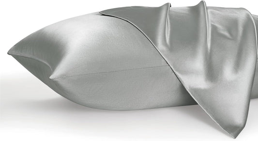Satin Pillowcases – Queen Size Set of 2, Silk-Like Cooling Pillow Covers for Hair & Skin, Silver Grey (20x30")