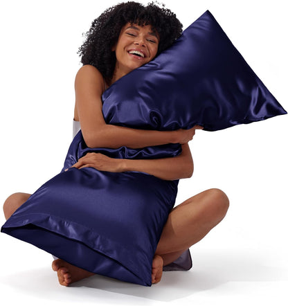 Satin Pillowcases – Queen Size Set of 2, Silk-Like Cooling Pillow Covers for Hair & Skin, Silver Grey (20x30")