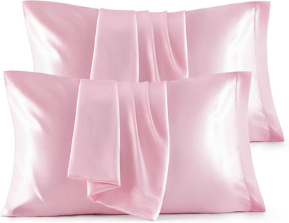 Satin Pillowcases – Queen Size Set of 2, Silk-Like Cooling Pillow Covers for Hair & Skin, Silver Grey (20x30")