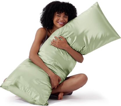 Satin Pillowcases – Queen Size Set of 2, Silk-Like Cooling Pillow Covers for Hair & Skin, Silver Grey (20x30")