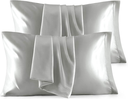 Satin Pillowcases – Queen Size Set of 2, Silk-Like Cooling Pillow Covers for Hair & Skin, Silver Grey (20x30")