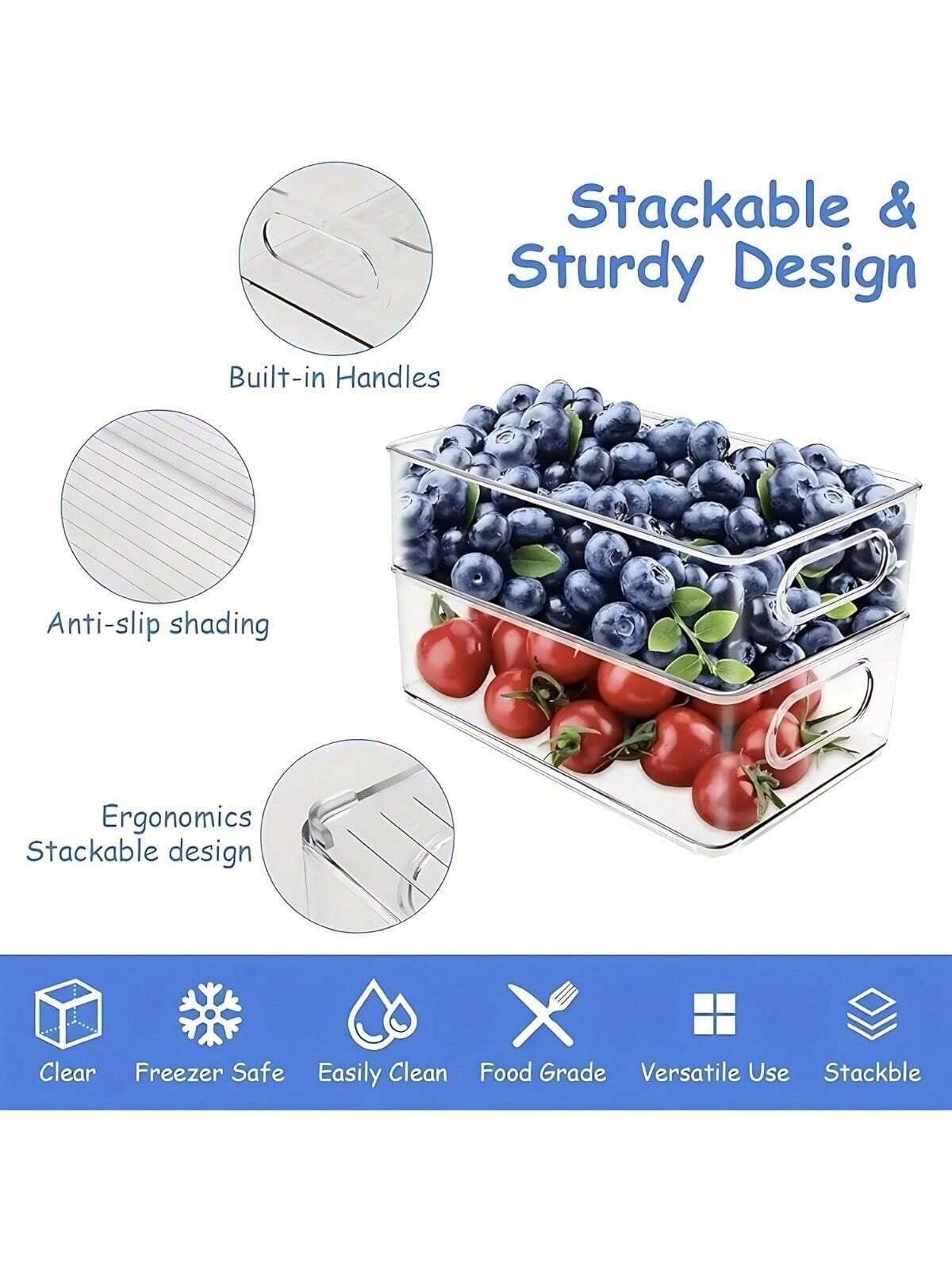 Stackable Refrigerator Organizer Bins – 3/6/9/12 Pack Clear PET Pantry Bins with Handles (3 Sizes)