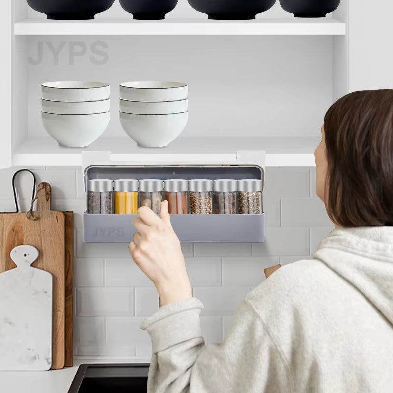Under-Shelf Spice Rack Drawer – Self-Adhesive Pull-Out Organizer for Kitchen Seasoning Bottles