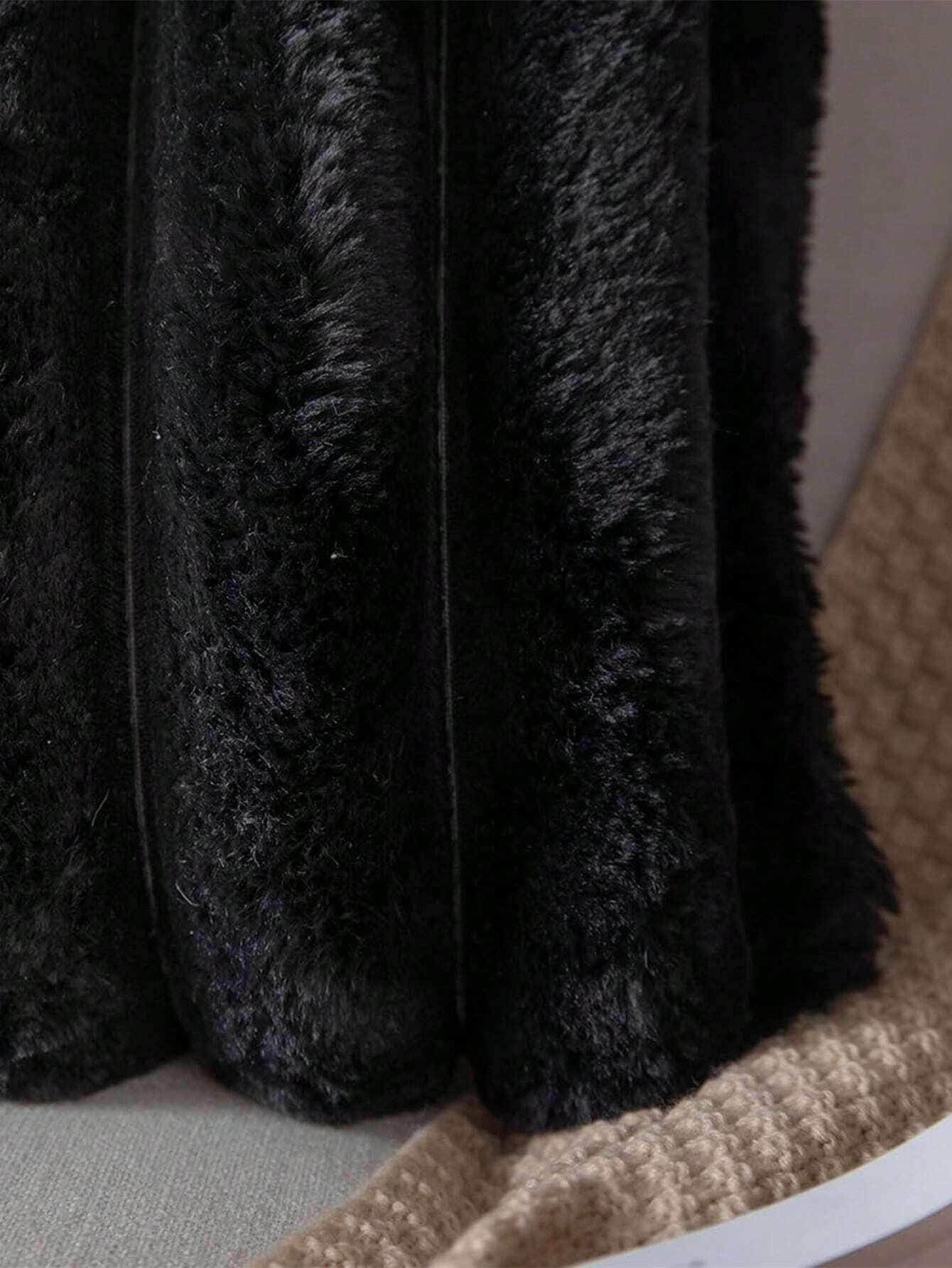Black Faux Fur Velvet Pillow Covers – Soft Striped Decorative Cushion Cases for Couch or Bed